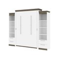 Bestar Orion 104W Queen Murphy Bed and 2 Narrow Shelving Units with Drawers (105W), White & Walnut Grey 116885-000017